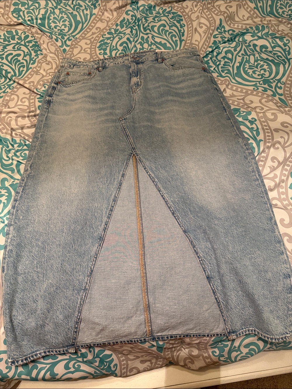 American Eagle Outfitters Washed Light Blue Skirt with Front Slit